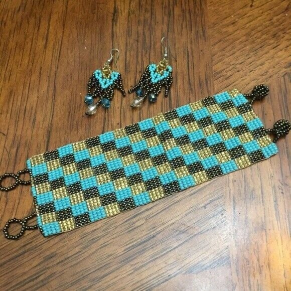 Handcrafted‎ Women Earring and Bracelet Set Gold Br - Picture 1 of 5
